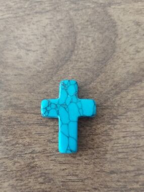 Turquoise Howlite Cross Pendant - Bright Blue Stone